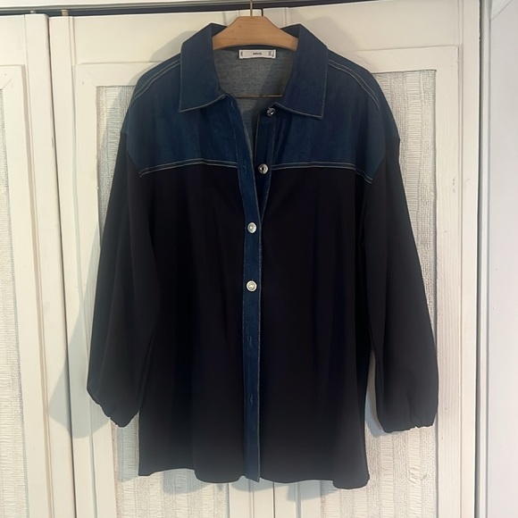 Mango Combined contrast denim overshirt size M - Picture 7 of 11